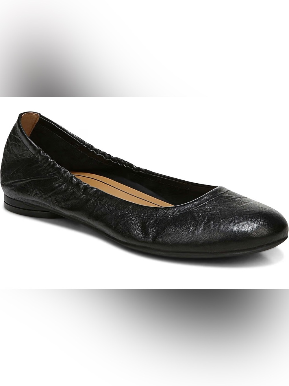 Vionic Black Leather Ballet Flat with Elastic Topline
